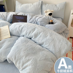 Class a Bed Milk Velvet Four-Piece Set Coral Bed Sheet Fleece Duvet Cover Winter Plush Flannel Dormitory Three-Piece Set 4