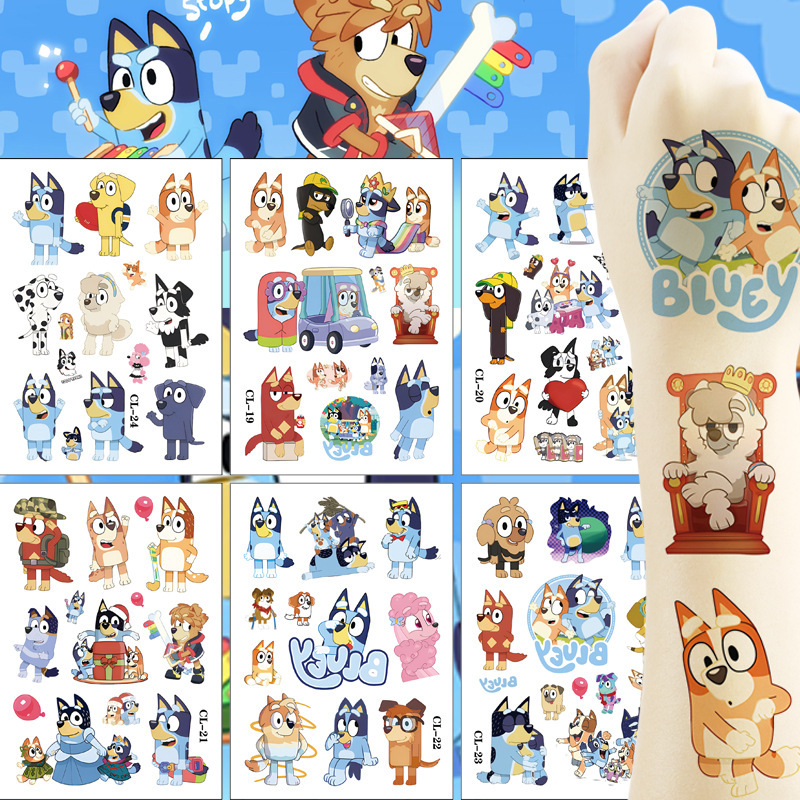 Little Blue Dog Cartoon Stickers Children's Tattoo Stickers Washable Fun Tattoo Stickers Children's Cute Tattoo Stickers