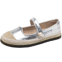 Augu Shiden Xiaoxiangfeng Fisherman Shoes Womens 2024 New Summer Silver Round Toe Flat Bottom Mary Jane Shoes