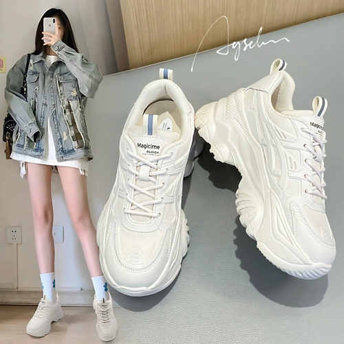 Демисезонные высокие туфли на платформе, универсальная белая обувь, спортивная обувь, из натуральной кожи, коллекция 2022