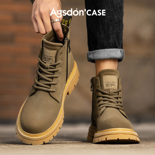 Augu Shiden Martin boots men's winter mid-top thick-soled British style rhubarb boots men's outdoor mountaineering work boots