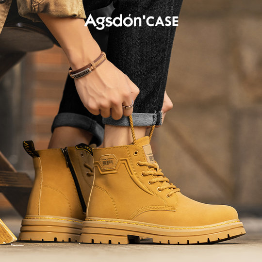 Augu Shiden Martin boots men's winter mid-top thick-soled British style rhubarb boots men's outdoor mountaineering work boots
