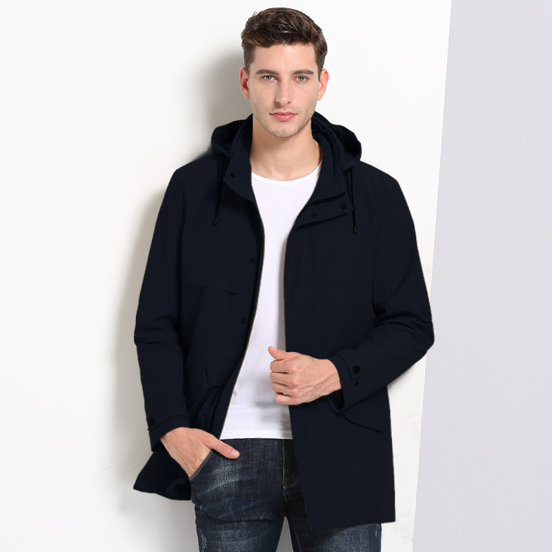 E63 Xuân nam áo khoác dài trùm đầu Windcoat Casual Loose Big Kích Youth Handsome Jacket Trend