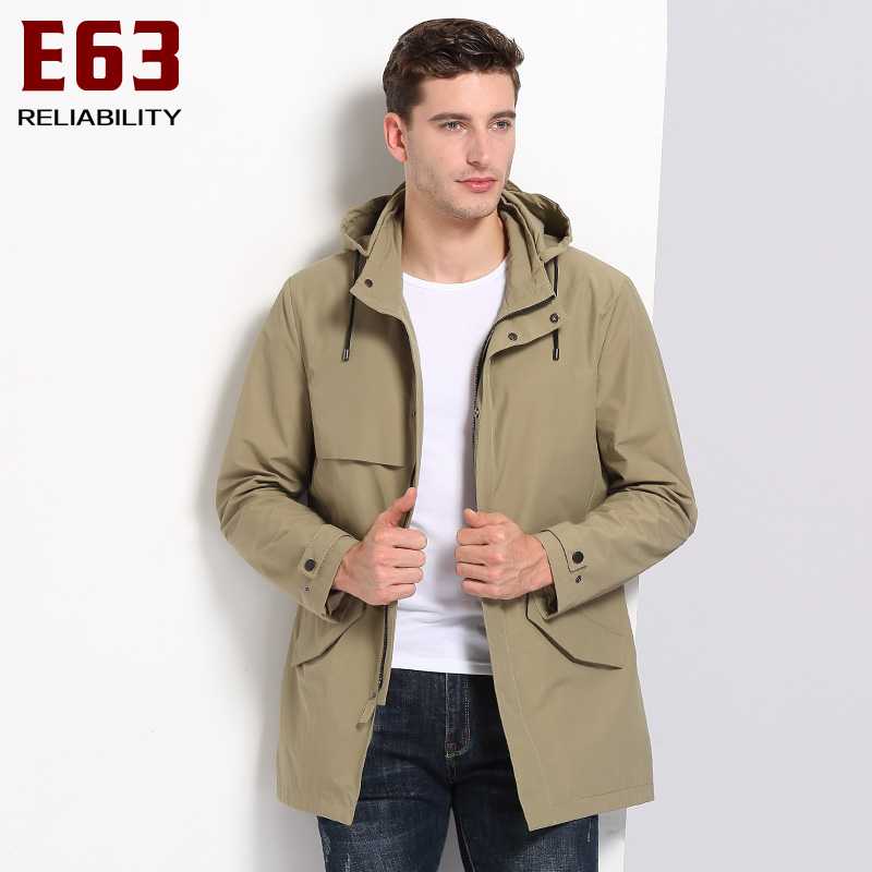 E63 Xuân nam áo khoác dài trùm đầu Windcoat Casual Loose Big Kích Youth Handsome Jacket Trend