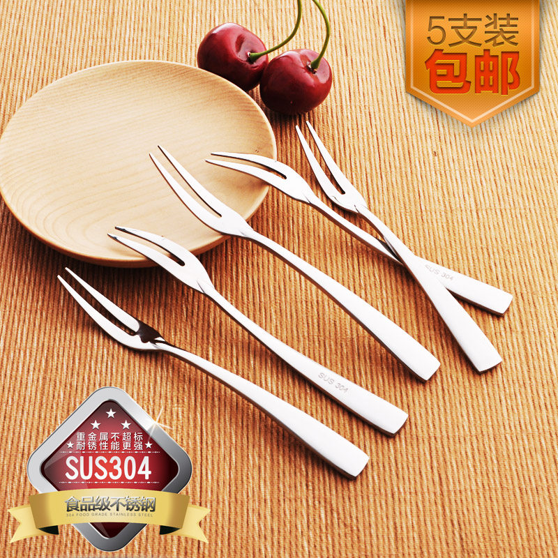 Thickened 304 Stainless Steel Fruit Fork Creative Fashion Small Fruit Sign Sweet Pitchfork Suit Two Teeth Fork Cake Fork