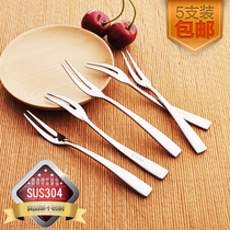 Thickened 304 stainless steel fruit fork creative fashion small fruit stick dessert fork set two tooth fork cake fork