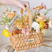 Pumpkin Carry-on Basket Flowers Bouquet Flower Bouquet Waterproof Handmade Wood Pieces Braiding Floral Floral Floral Gift Basket Florist