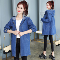 Pregnant womens coat spring and autumn wear Korean version of loose large size autumn clothes medium and long belly cover denim windbreaker top