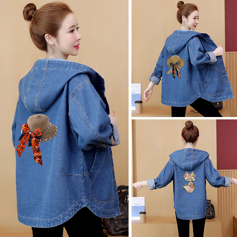 Maternity autumn coat cardigan casual loose windbreaker women's short belly cover large size maternity denim top spring and autumn tide