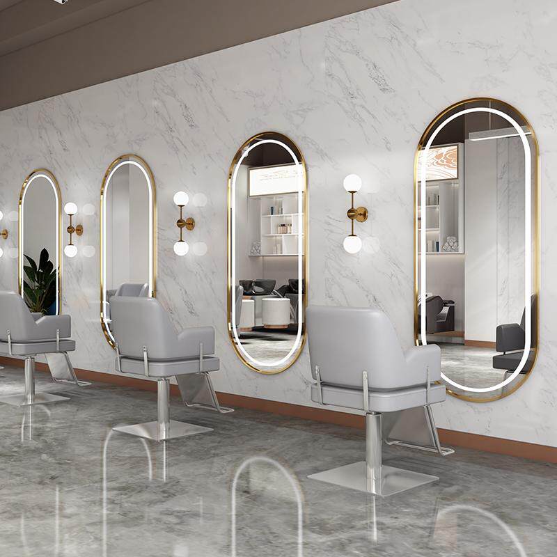 Hairdressshop Mirror Table Beauty Hair Shop Mirror Hair Salon Wall-mounted Bronzed Cut Hair Glasses With Lamp Hanging Wall Nets Red Tides