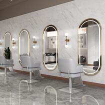 Barber shop mirror table hairdressing shop mirror hair salon wall-mounted ironing hair cutting mirror with lamp hanging wall Net red tide landing