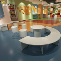 Childrens solid wood learning round table and stool set Early education training institution bench Nordic leisure table and stool furniture customization