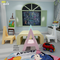 Kindergarten childrens table and stool set Nordic early education training course toy learning table and chair creative solid wood table and stool customization