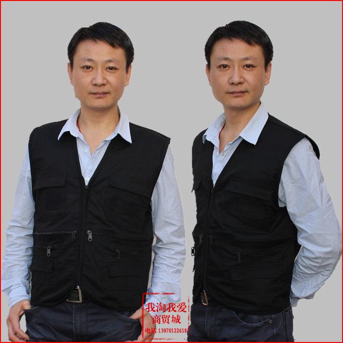 Black multi-pocket work clothes photography waistcoat outdoor fishing volunteer performance waistcoat V-neck solid color loose horse clip