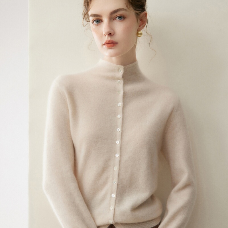 Mengjinjiao 100% Pure Cashmere Cardigan for Women, Multi-Button, Half-High Collar, Long-Sleeve Sweater Knitwear for Outerwear Mengjinjiao 100% Pure Cashmere Cardigan for Women, Multi-Button, Half-High Collar, Long-Sleeve Sweater Knitwear for Outerwear