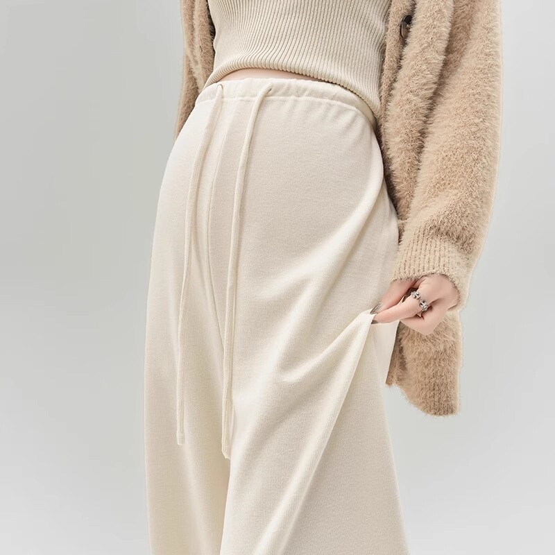 Uk Dhwa Maternity Pants 2025 New Autumn and Winter Fleece-Lined Wide-Leg Pants Without Belly Support Drawstring Long Pants