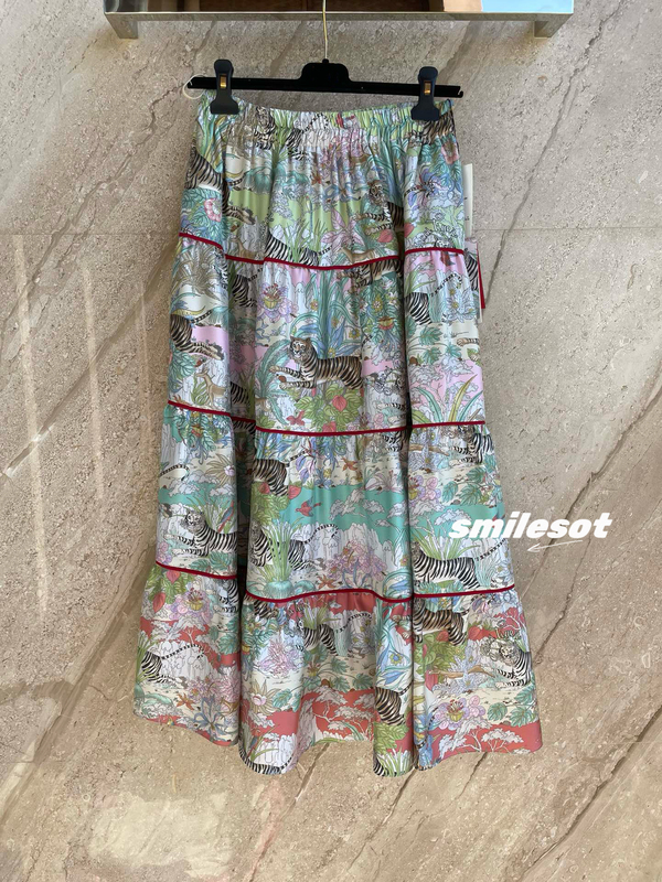 Special Offer! Vintage Elegant Resort-Style Jungle Animal Tiger Print Long Elastic Waist Silk Skirt