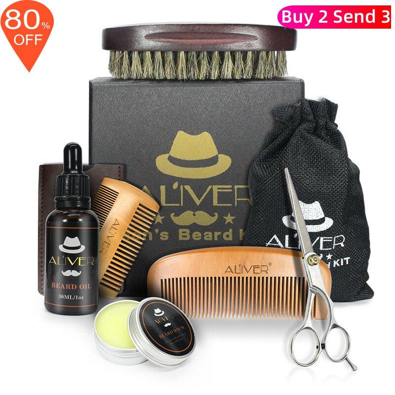 ALIVER spot beard care tools men's beard repair set Hu ointment comb pig mane 6-piece set