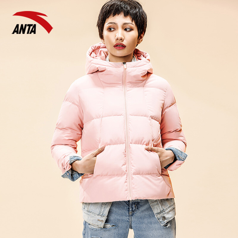 Anta down jacket women 2021 new spring warm hooded down jacket short casual sports jacket women
