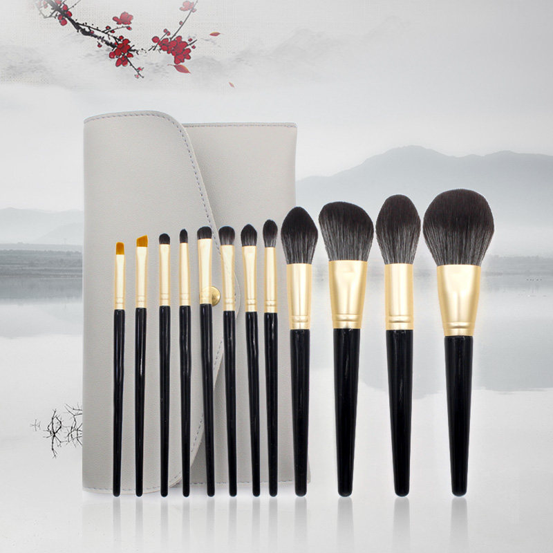 First See 12 Makeup Jacket Brushed Black Makeup Tools Brush Beginner Bulk Powder Brush Eye Shadow Brush Artificial Fiber