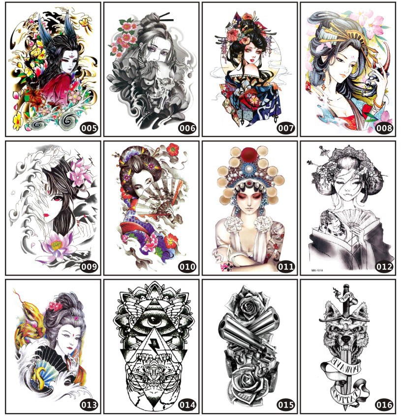 Tattoo sticker Permanent 1 year Flower arm Full arm Men's and American men and women waterproof simulation 3d Spurs green net red with a sense of scar