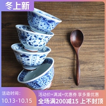 W1962 Japanese imported blue and white porcelain blue Lingtang underglaze color multi-Fu open rice bowl daily small Bowl tableware Bowl