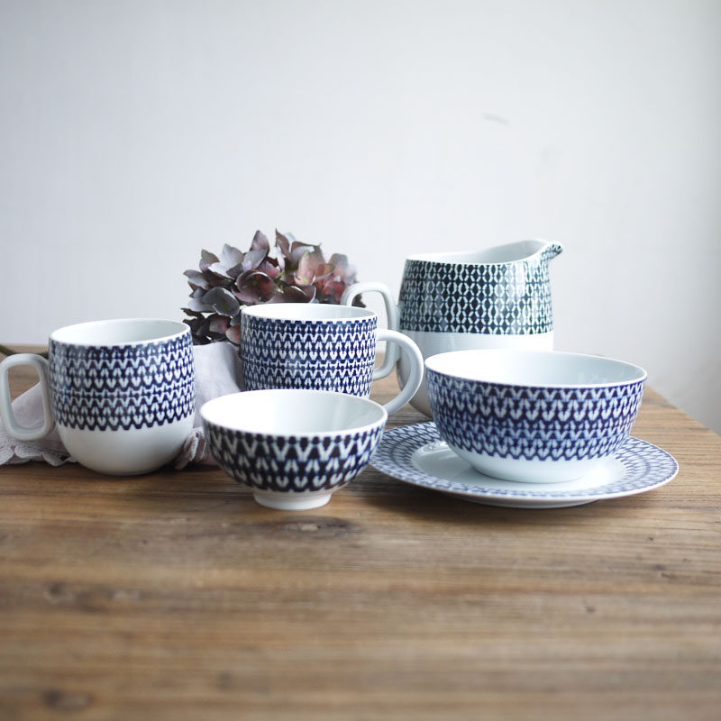 W1962 export italy florence underglaze color cyan tie-dye texture simple plate bowl cup kettle