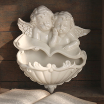 W1962 export European ceramic retro cream color cute Gemini Angel wall decoration hanging plate three-dimensional hanging decoration