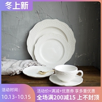 W1962 export British pure white relief 8-word pattern retro Western plate cup and saucer wedding tableware 8-inch plate