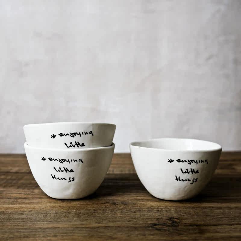 W1962 Nordic ins Wind Crayon Handwritten English Coarse White Wind Hand Pinch Irregular Personality Small Bowl Design Sense