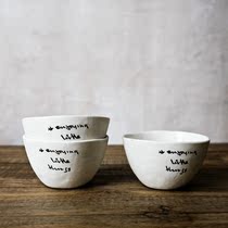 W1962 Nordic ins Wind Crayon Handwritten English Coarse White Wind Hand Pinch Irregular Personality Small Bowl Design Sense