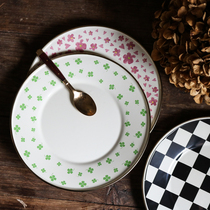  W1962 Japans new retro country style floral iron enamel plate household baked rice plate snack plate iron plate