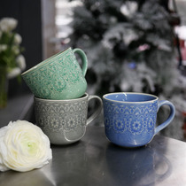 W1962 U.S. Single Dream Color Ceramic Ice Crack Lace Romantic Color Tea Cup Mug Beauty Coffee Cup