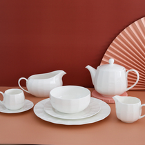  W1962 Exported to Europe high temperature bone china pure white pumpkin pattern simple bone China tableware set Teapot tea set Milk pot