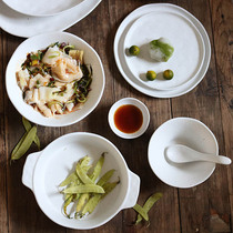 W1962 White coarse pottery texture hand pinch irregular black spot Chinese household tableware bowl fish dish rice bowl set