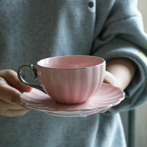 W1962 export European ceramic gray pink petals Daisy silver side Girl wind tea cup saucer coffee cup saucer