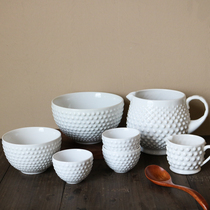 W1962 exported to the United States R home ceramic white three-dimensional dot relief household small bowl large Bowl milk jug kettle