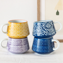 W1962 export American ceramic geometric fan carved three-dimensional texture large capacity belly mug cup water Cup