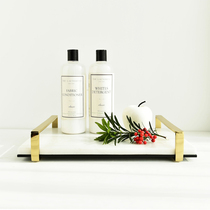 W1962 India imported Nordic style marble tray with gold metal handle desktop storage tray