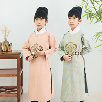 Retro Chinese style children Tang suit Hanfu Spring and Autumn Baby Round Neck Gown Cotton Ancient Chinese Book Children Costume Neutral