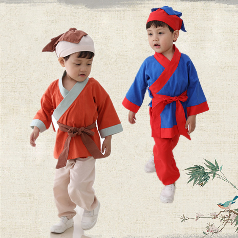 Meng Bao ancient costume baby photography clothing bait additive children's daily cotton and linen Chinese clothing half sleeve children's magic pen Ma Liang performance clothing