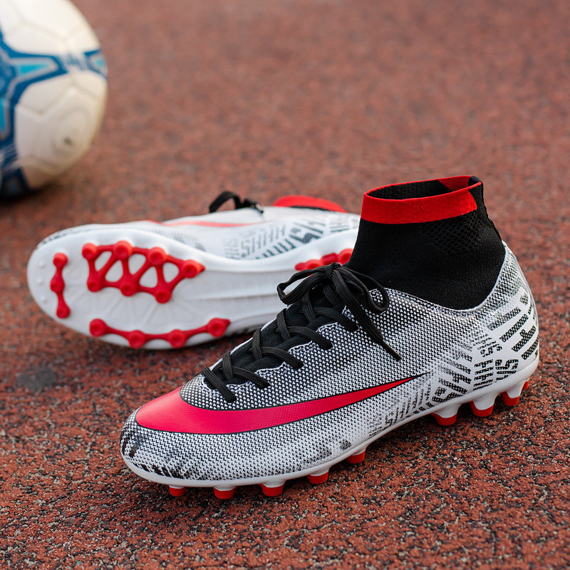 C Ronaldo high barrel assassin soccer boots men's and women's AG long nail children short crush TF nail student adult light match sneakers