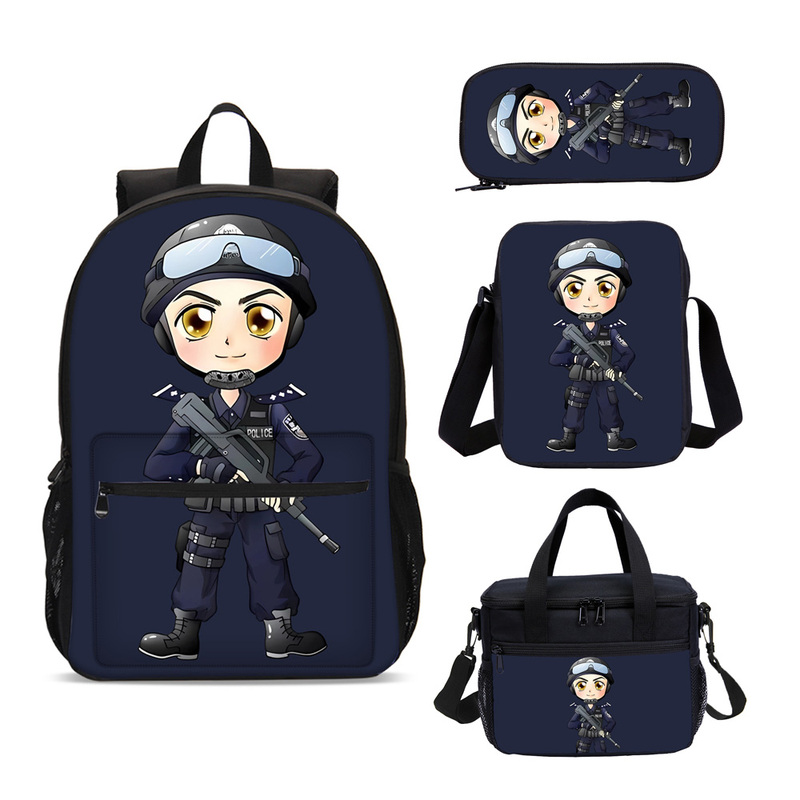Cartoon Police Elementary School Student Schoolbag, Super Cool Swat Backpack, Military Backpack, Lunch Bag, Crossbody Bag, Pencil Case