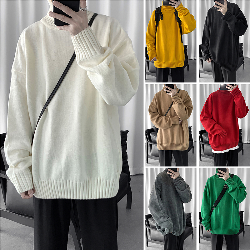 Sweater Men's Autumn and Winter Loose Turtleneck Knitwear ins Trendyy Korean Style Thickeneded Knitwear Lazy Style Pullover Top Trendyy