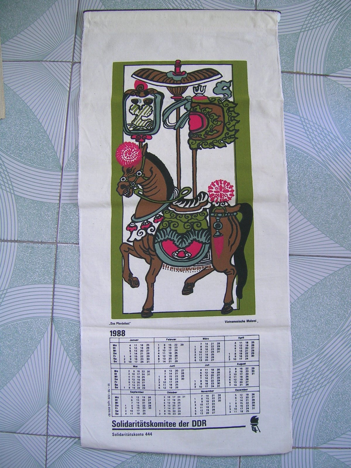 East German Made in Vietnam Mar-Year hanging calendar for -1988 years