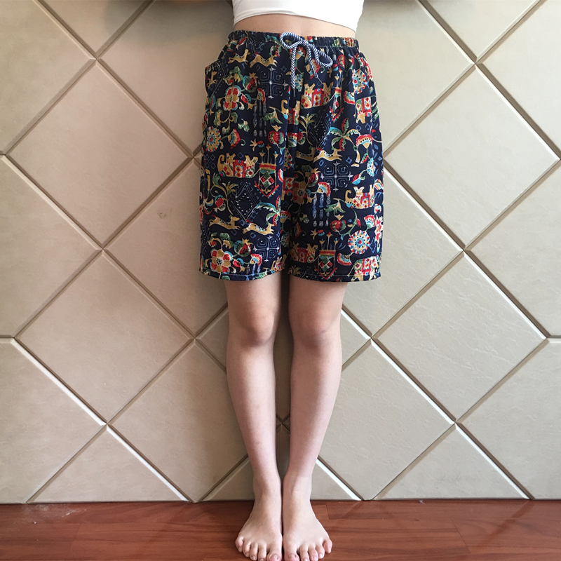 Mùa hè xl phụ nữ quần ngủ quần short lỏng quần bông bông bông nhà quần bông lụa bãi biển quần quần tây nữ đẹp