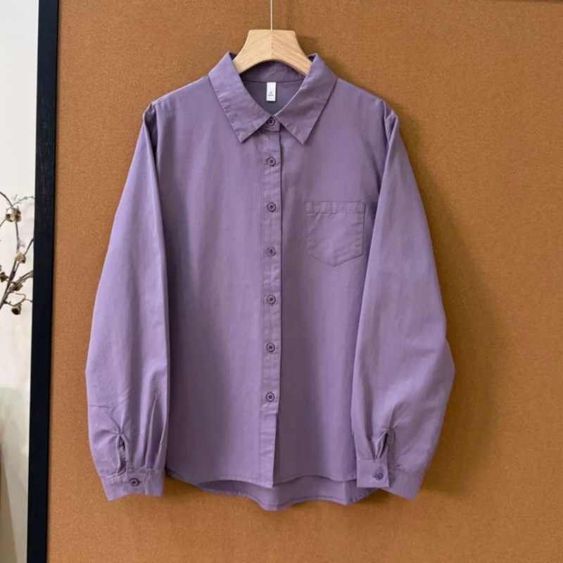 2026 Pure Cotton Lapel Solid Color Classic Basic Pocket Shirt Spring New Fashion Versatile Women's Simple Shirt
