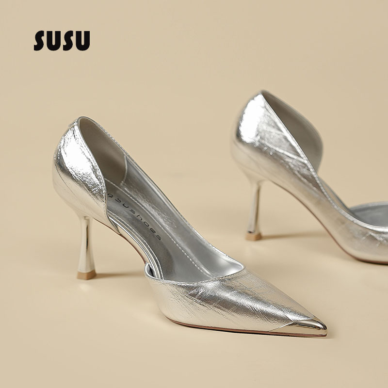 Silver High Heels for Women 2025 New Model, Stunning and Sophisticated, Comfortable on the Feet, Stiletto Heels to Match Dresses, Elegant and Stylish Side-Cut Single Shoes