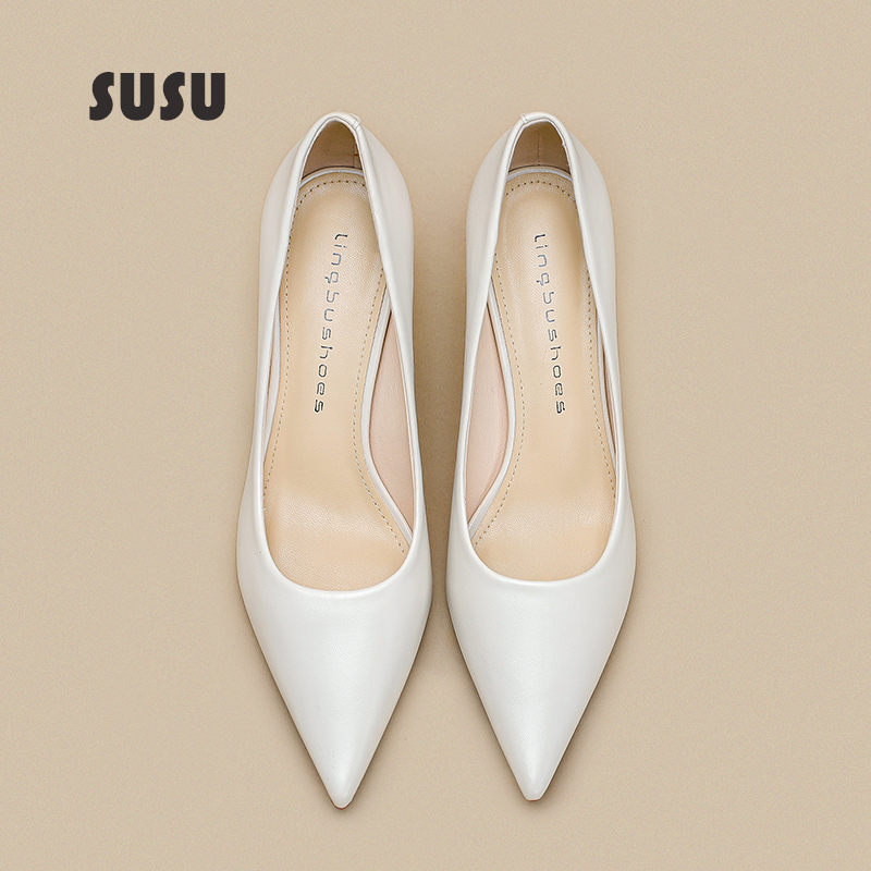 Elegant High-Heeled Shoes for Women, Spring and Autumn, Stiletto Heels, Professional Commuting, Off-White, Runway, Etiquette, Versatile, Small Size Shoes 313233