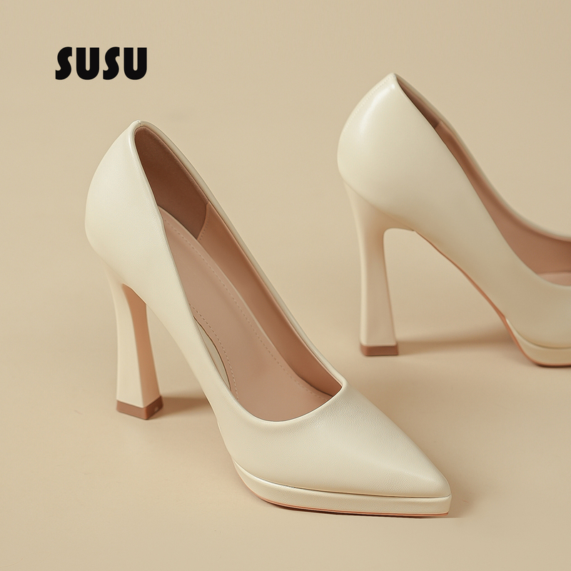 Off-White Waterproof Platform Ultra-High Heels for Women 2025 New Style Chunky Heel Runway Model Stunning Elegant Comfortable Shoes